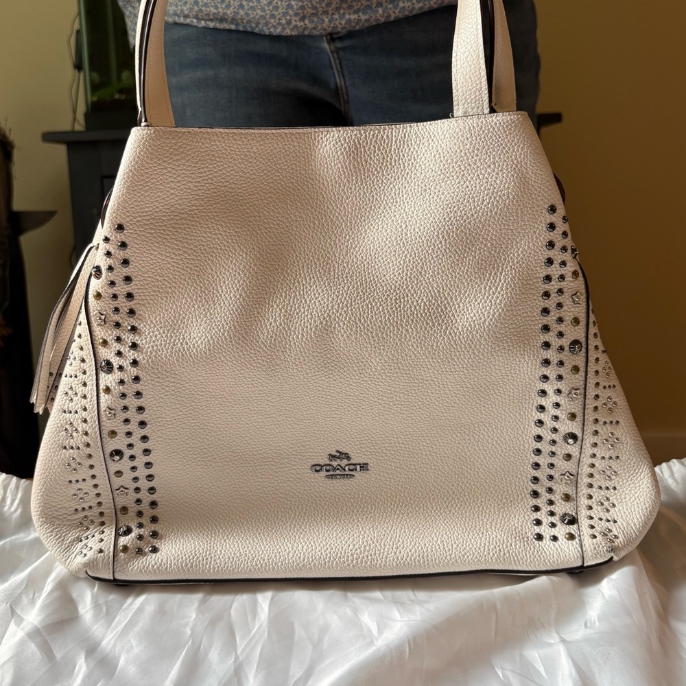 Coach Cream Shoulder Bag with Studded Details